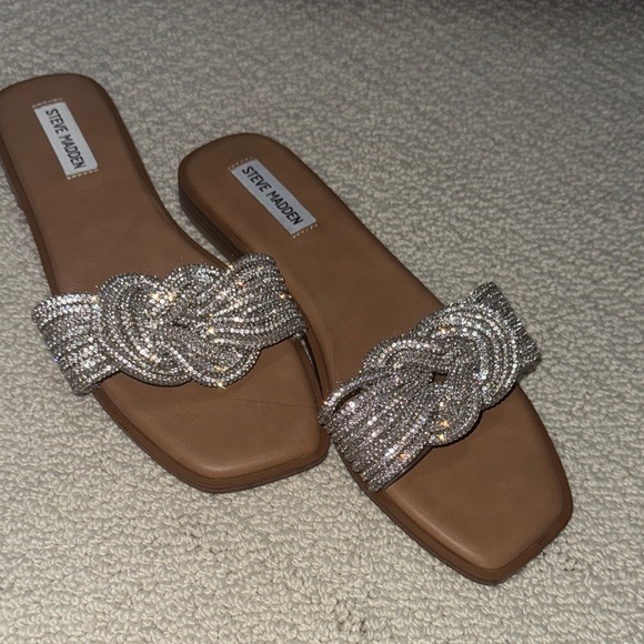 Steve Madden Sparkling Silver and Tan Sandals - Picture 1 of 5